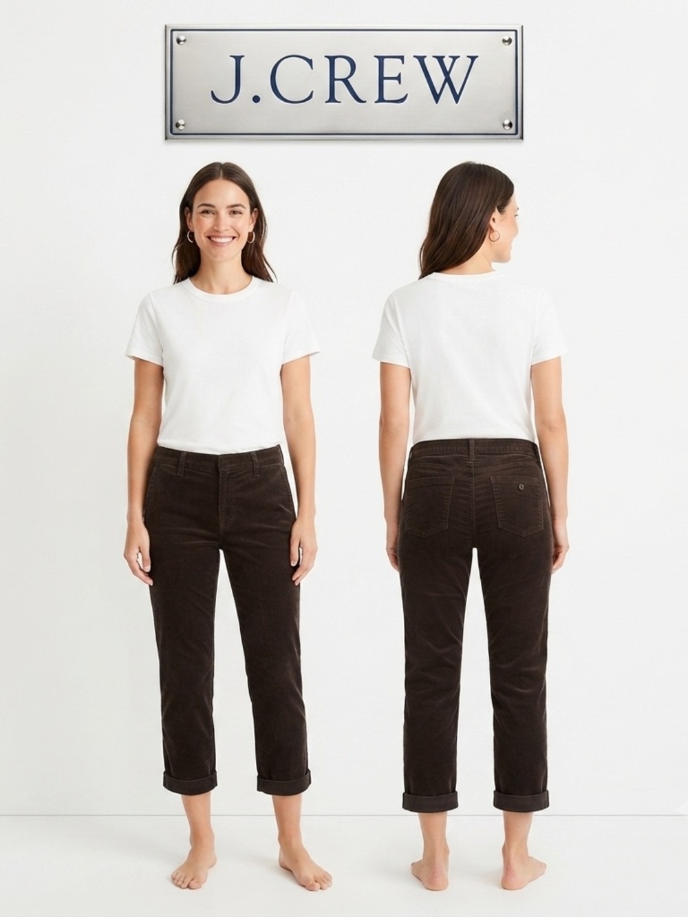 J.Crew City Fit Cuffed Crop Brown Corduroy Pants 6